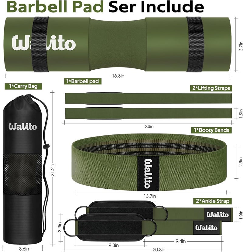 WALITO 7Pcs Barbell Pad Set for Hip Thrust - Squat Pad,Gym Accessories for Women with Bar Bad,Bench Press, with Gym Ankle Straps,Resistance Bands for Working Out,Lifting Strap,Carry Bag - Image 2